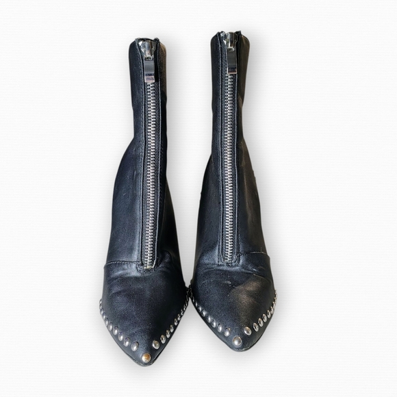 Wild Diva Black Heeled Boots with Edgy Studs - Picture 2 of 7